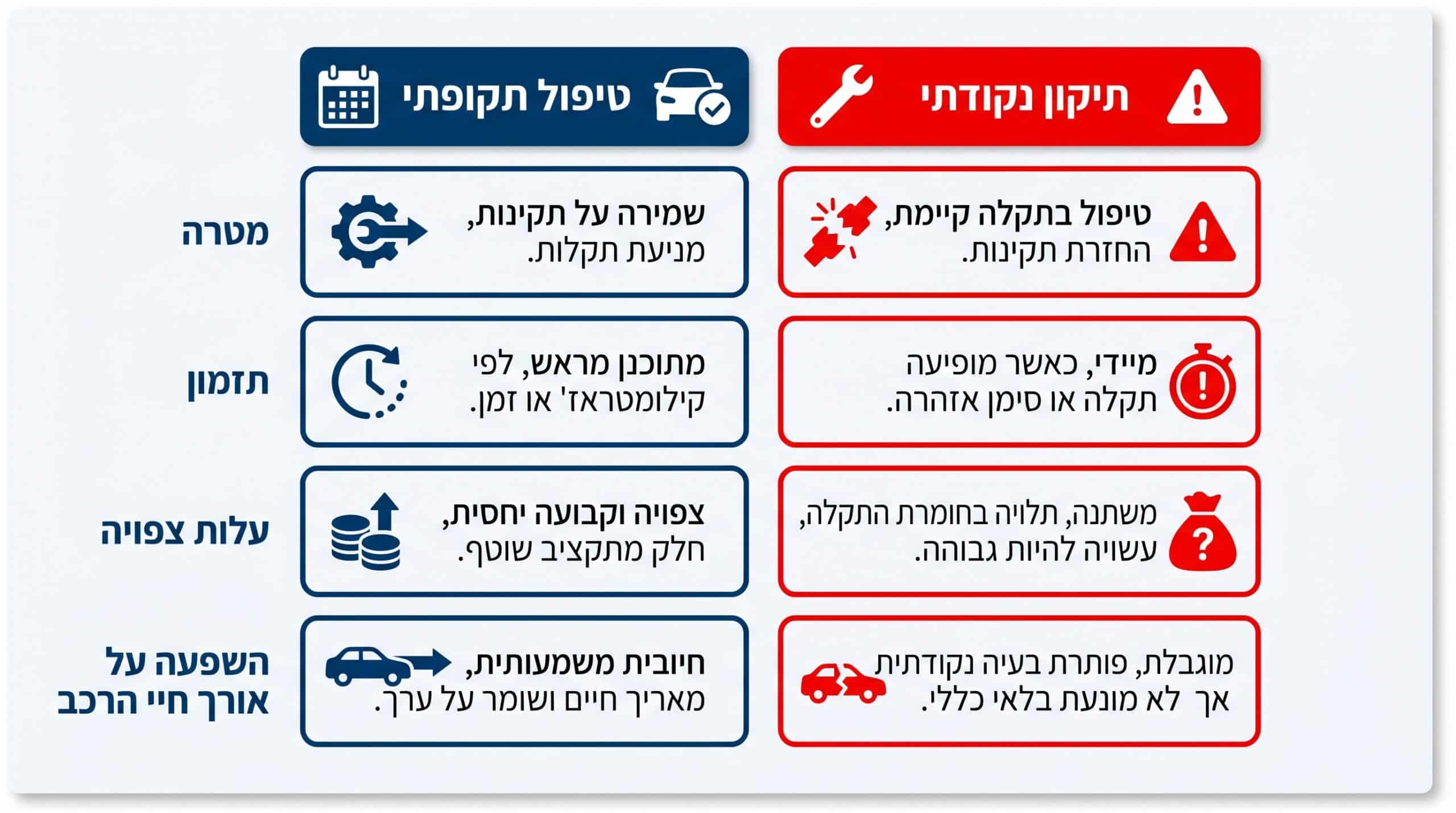 השוואה בין טיפול תקופתי לתיקון נקודתי ברכב