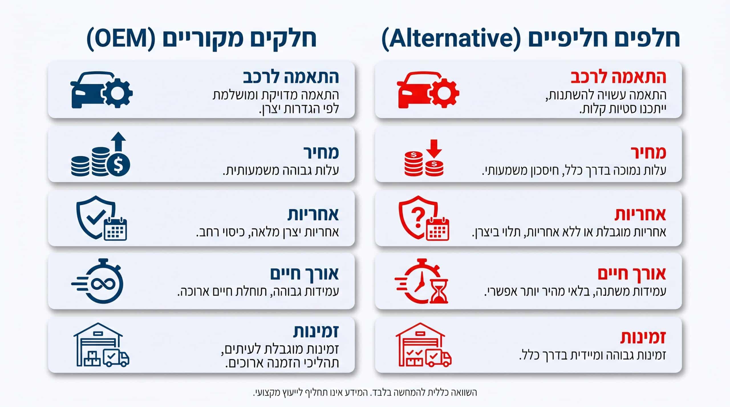 השוואה בין חלפים מקוריים לחלפים חלופיים לרכב