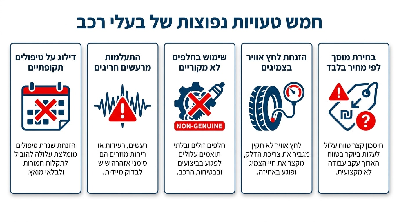 חמש טעויות נפוצות שבעלי רכב עושים