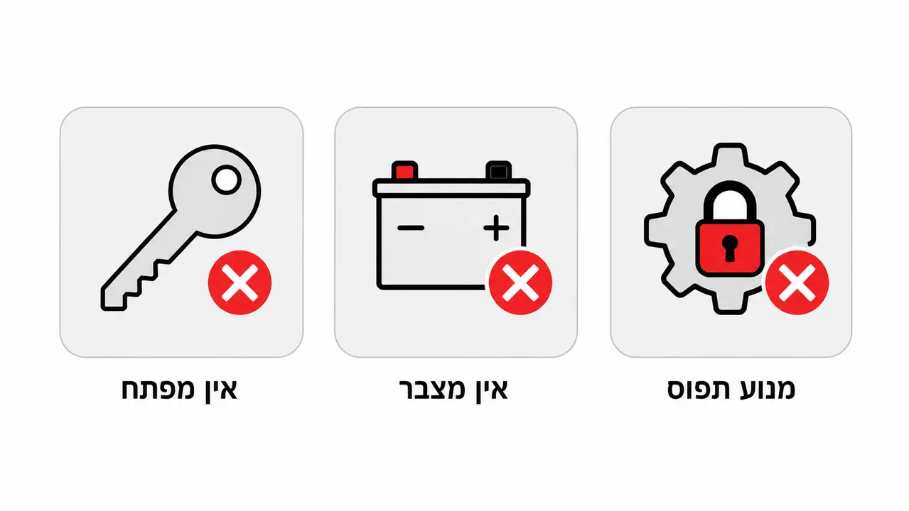 רכב בלי מפתח, בלי מצבר או עם מנוע תפוס